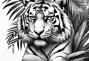 tiger laying on palm tree tattoo idea
