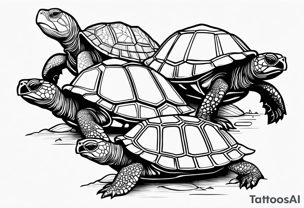 2 baby turtles and two parent turtles tattoo idea