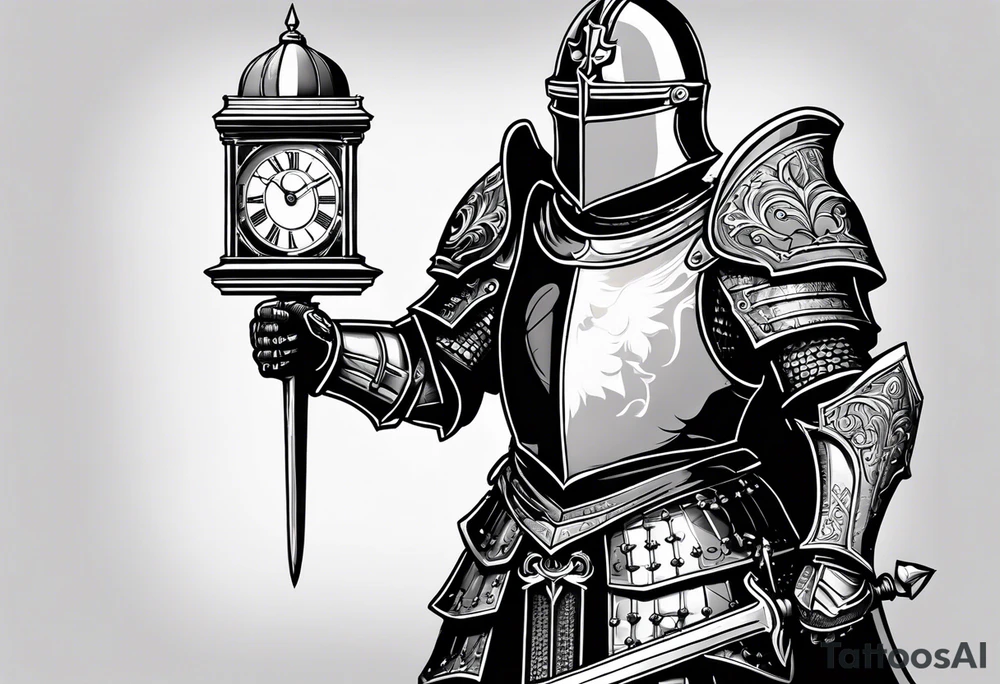 knight in heavy armor with clock tattoo idea