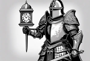 knight in heavy armor with clock tattoo idea