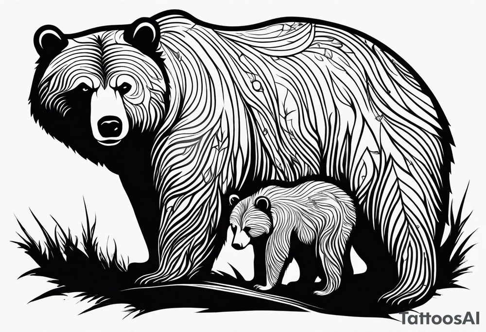 mother bear and cub looking at each other teardrop shaped simple tattoo idea