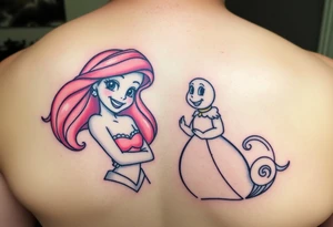 Ariel and Bell from beaty and the beast standing next to each other, smilling tattoo idea