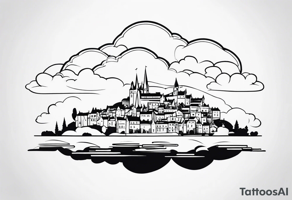cloud medieval town tattoo idea