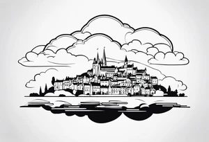 cloud medieval town tattoo idea