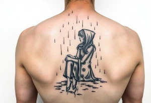 A girl sitting in the rain  letting the rain take her away as it pours as she’s fading tattoo idea