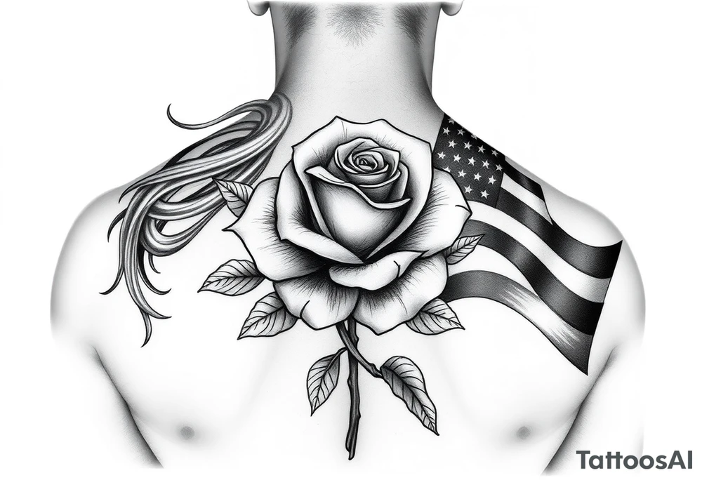 fenice con una rosa e con la bandiera dell america con una grafica realistica tattoo idea