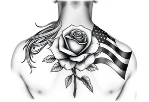 fenice con una rosa e con la bandiera dell america con una grafica realistica tattoo idea