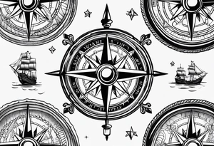 Compass, pirate, oyster with pearl tattoo idea