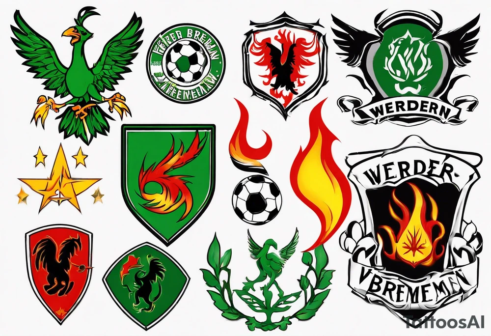 werder bremen fußball, flammen, wappen tattoo idea