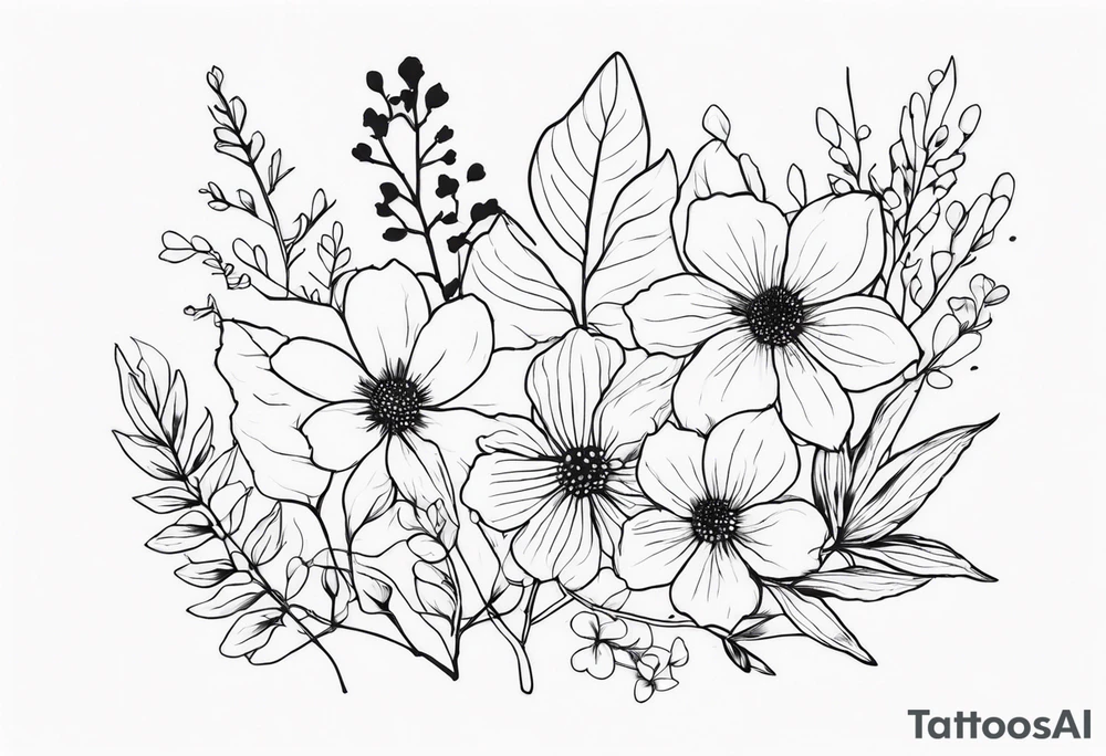 Leaves and wild flowers tattoo idea