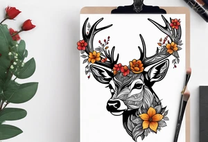 deer with antlers in flower tattoo idea