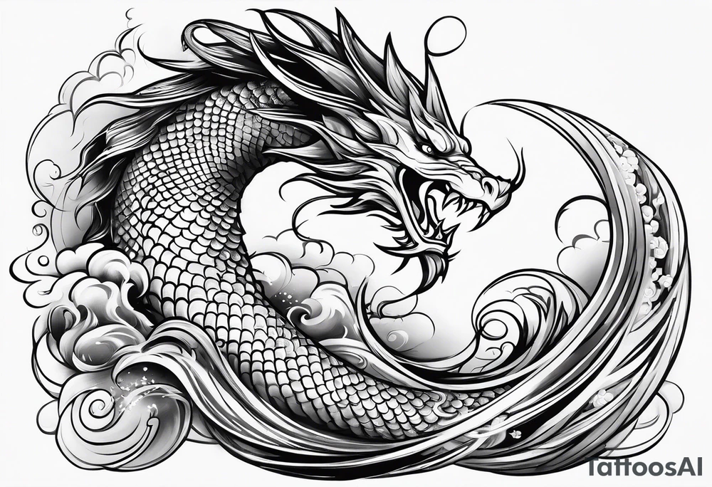 long flowing mermaid or dragon
fan tail tattoo idea
