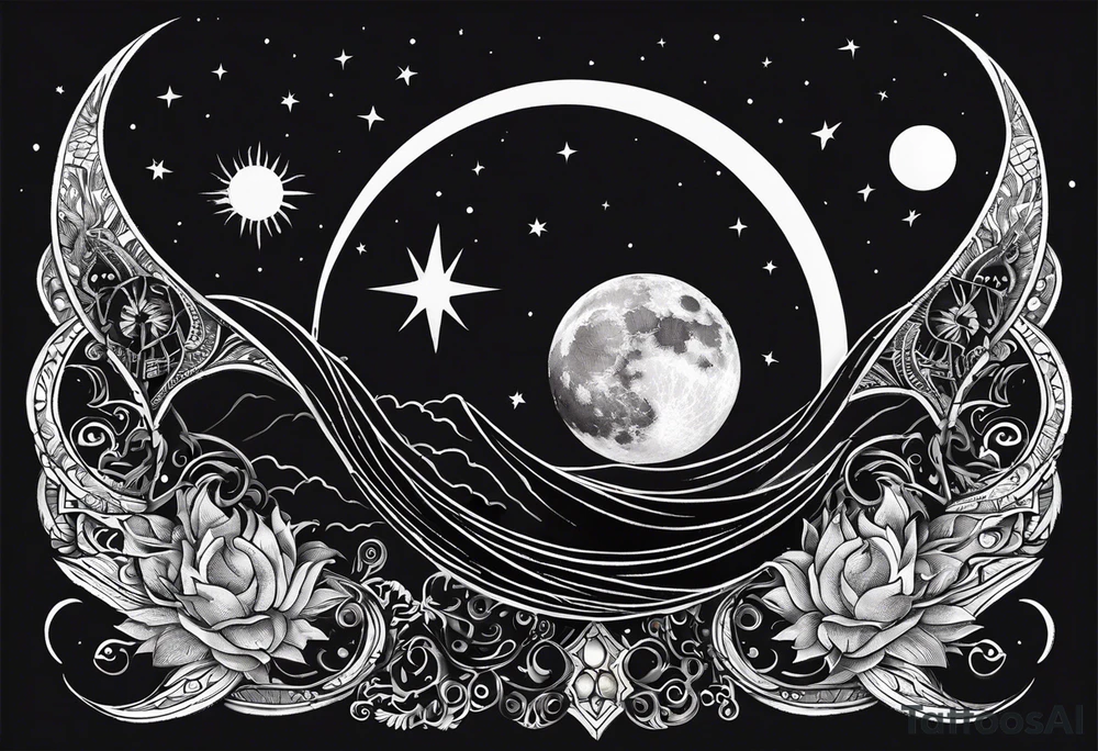 Moon and a sun, that covers half the moon but you can still see the moon and the sun tattoo idea
