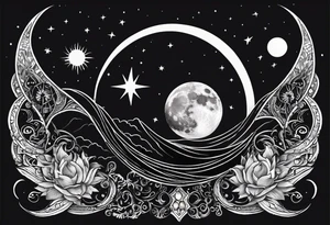 Moon and a sun, that covers half the moon but you can still see the moon and the sun tattoo idea
