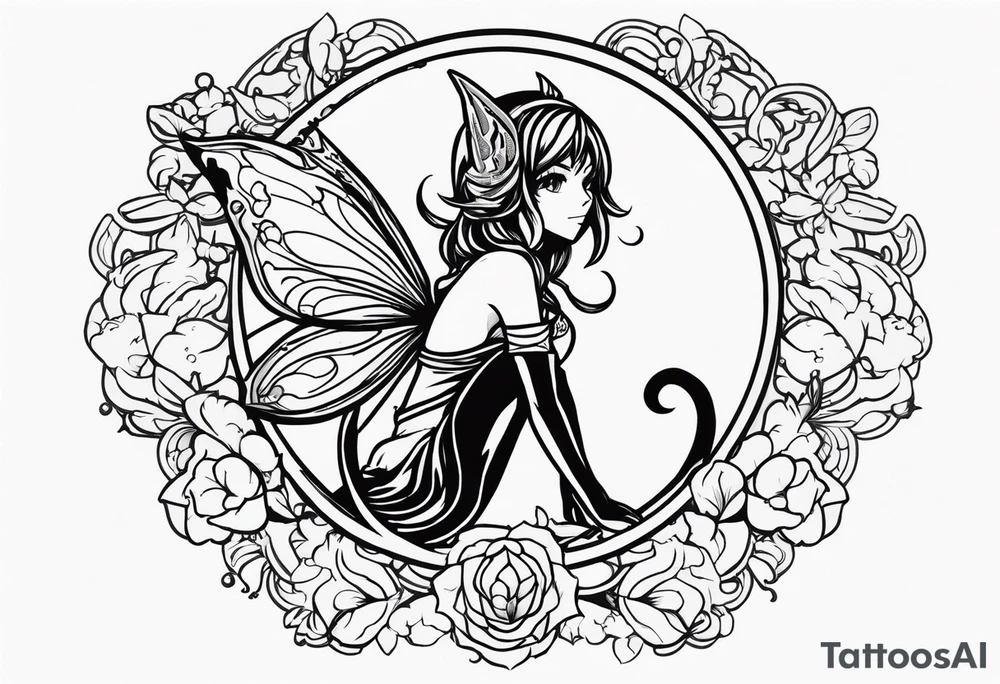 A fairy with a tail that is the fairy in the Fairy Tail anime guild logo tattoo idea