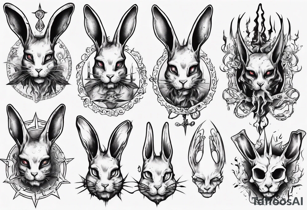 blood, satanic, rabbit tattoo idea