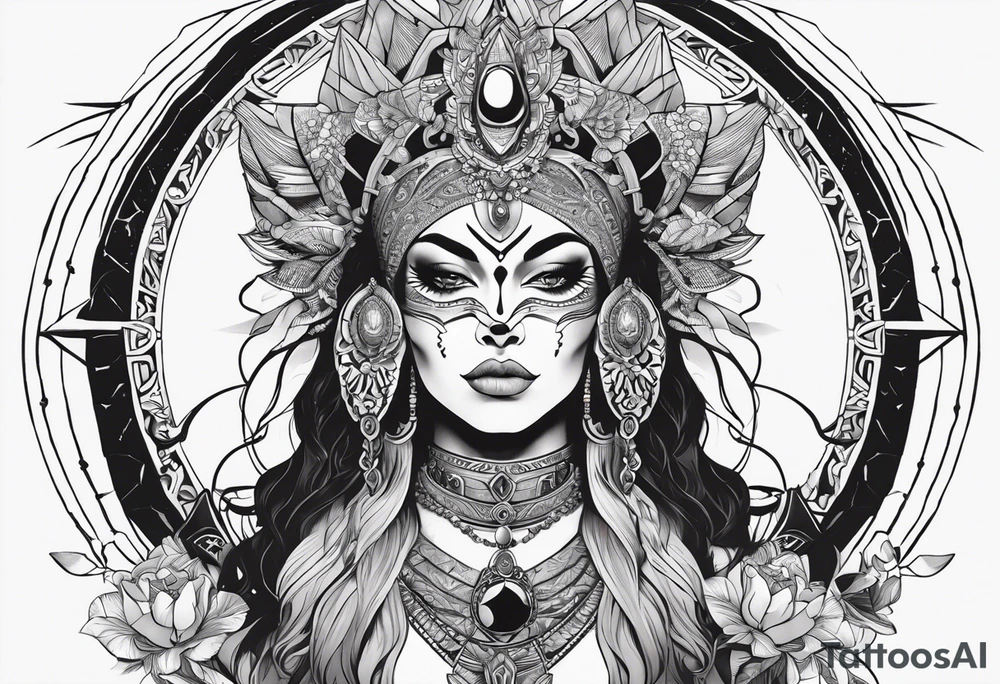 kali ma, alien goddess, valkrye, pirate, divine feminine, zenza resonance, pachamama, lotus azul, blank panther, eagle, skull, 5D, nueva gaya, dna 12 tattoo idea