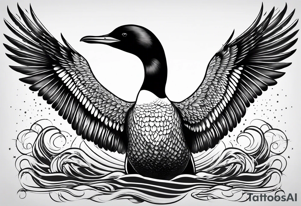 A loon with its wings spread looking badass and tough tattoo idea
