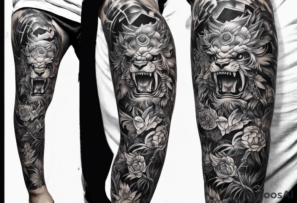 Full Leg sleeve rectangle sketch tattoo idea