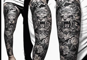 Full Leg sleeve rectangle sketch tattoo idea