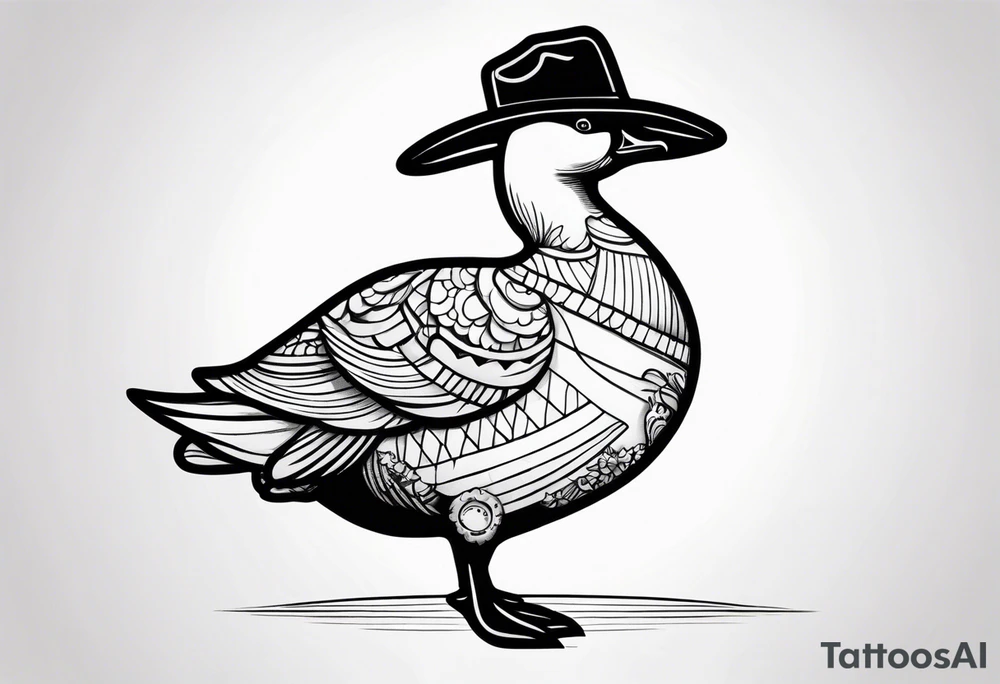 A goose with a cowboy hat and boots tattoo idea