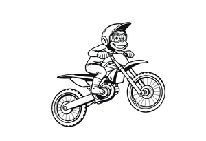 Cartoon monkey with helmet and goggles on a dirtbike doing a wheelie tattoo idea