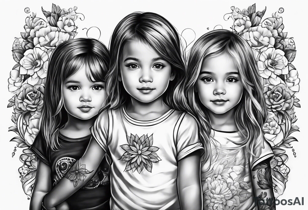 2 little girls, 1 little boy, 1 dad walking tattoo idea