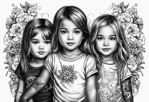 2 little girls, 1 little boy, 1 dad walking tattoo idea