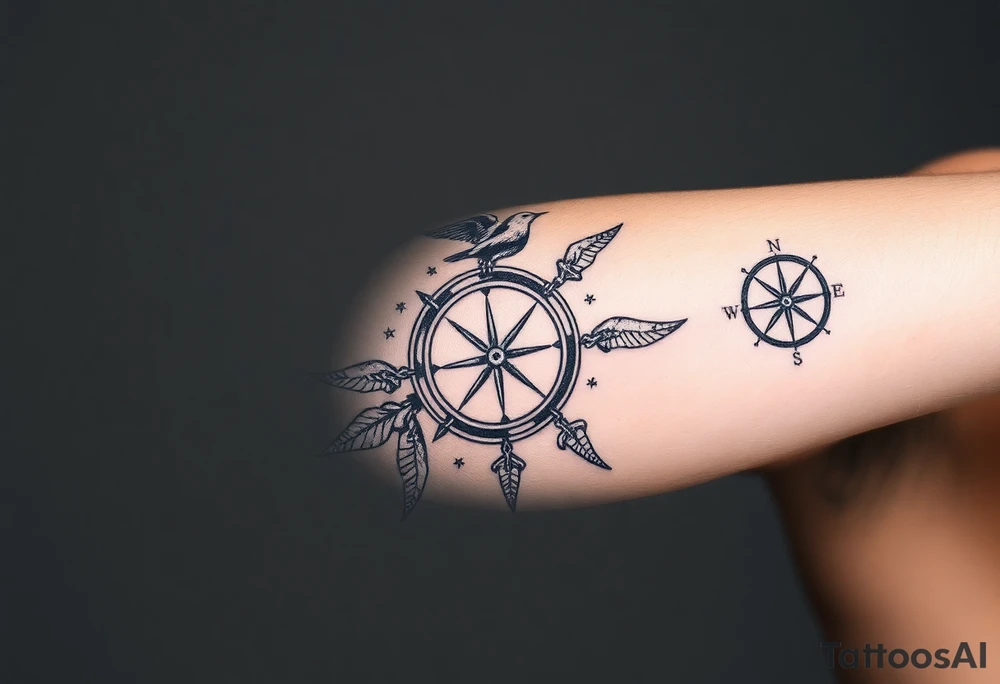 Uncharted 4 sleeve including the designs of the ring, decoder, birds, map, and compass with the words sic parvis magna. tattoo idea