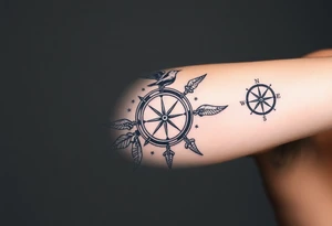 Uncharted 4 sleeve including the designs of the ring, decoder, birds, map, and compass with the words sic parvis magna. tattoo idea