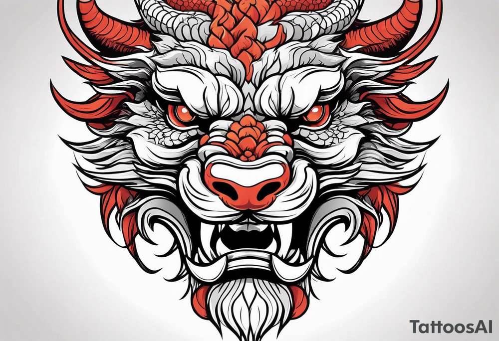 Animal Head ONLY: Chinese Dragon front facing. whole
face fits in the white space tattoo idea