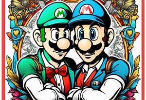 Mario and Luigi wearing Daft Punk masks tattoo idea