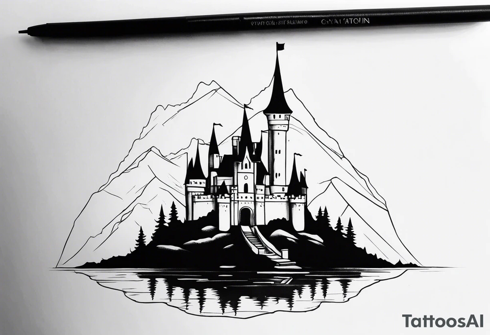 a castle floating on a small crystal tattoo idea