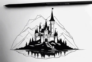 a castle floating on a small crystal tattoo idea