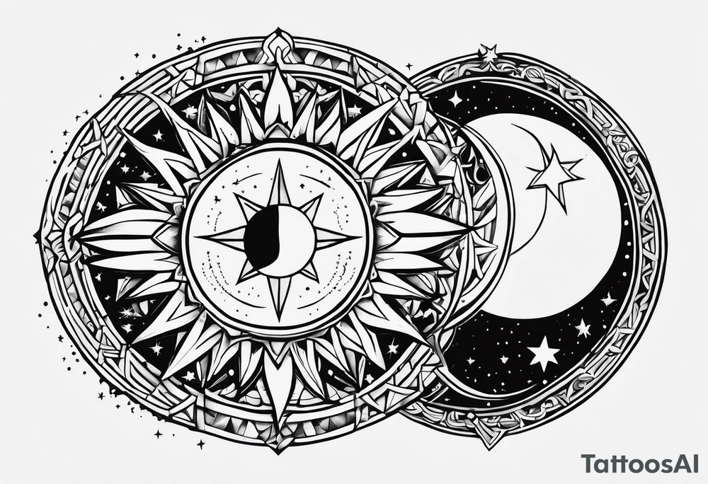 1 small sun, 1 small moon, 1 small star
And the words
My Blood
Your Blodd
Our Blood tattoo idea