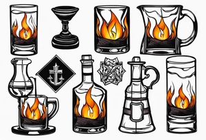 christian 
cross; campfire, golf, campfire, whiskey glass tattoo idea