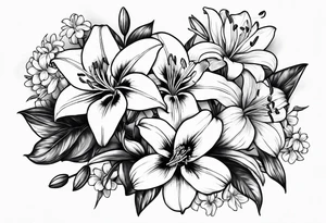 lily, marigold, cosmo, and aster tattoo idea