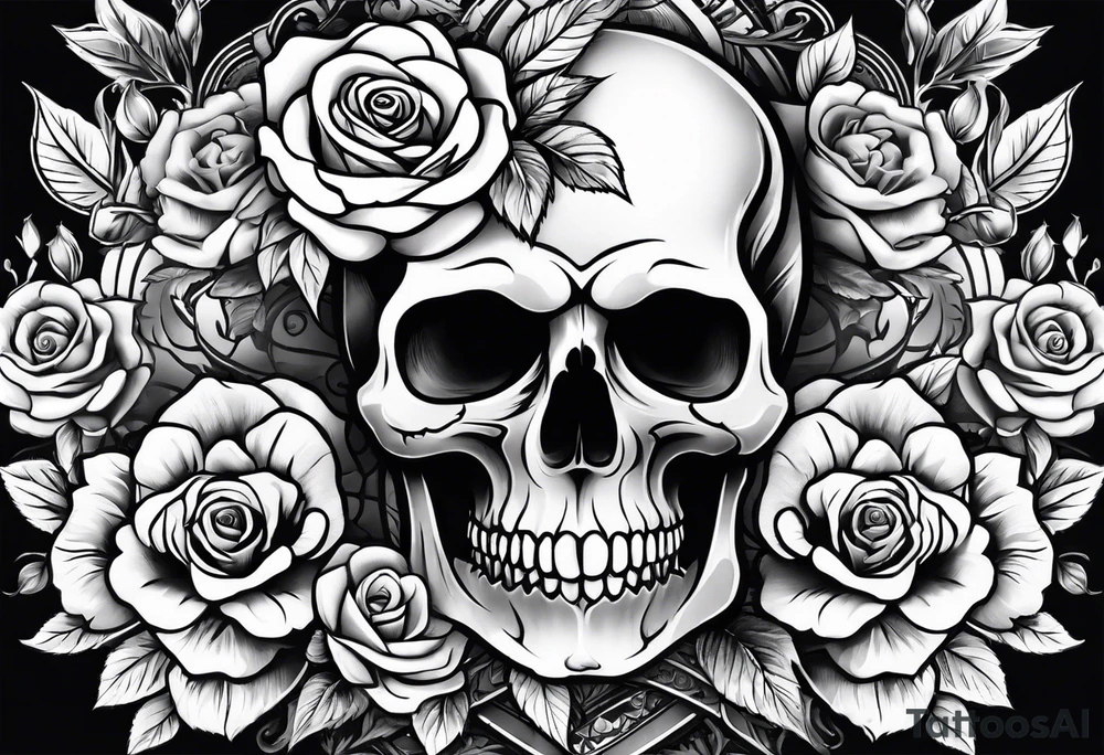 skull and roses tattoo idea