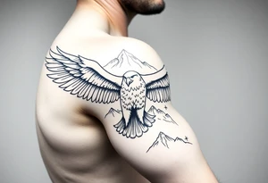 majestic eagle spreading wings against mountain peaks tattoo idea