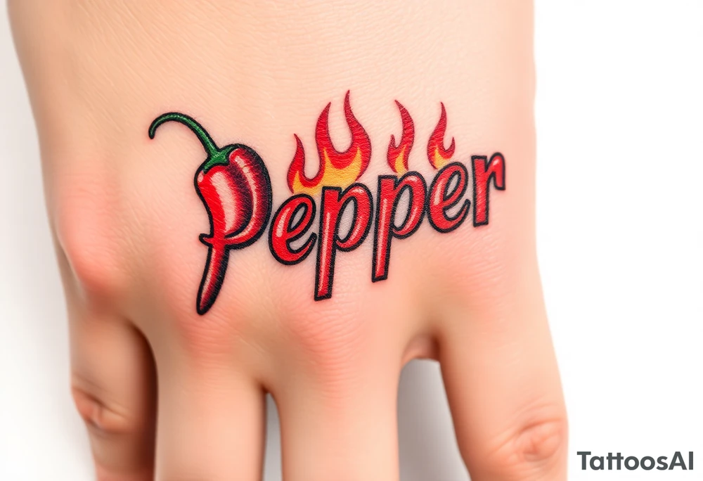 Chili pepper and fire lettering says Pepper Boy tattoo idea