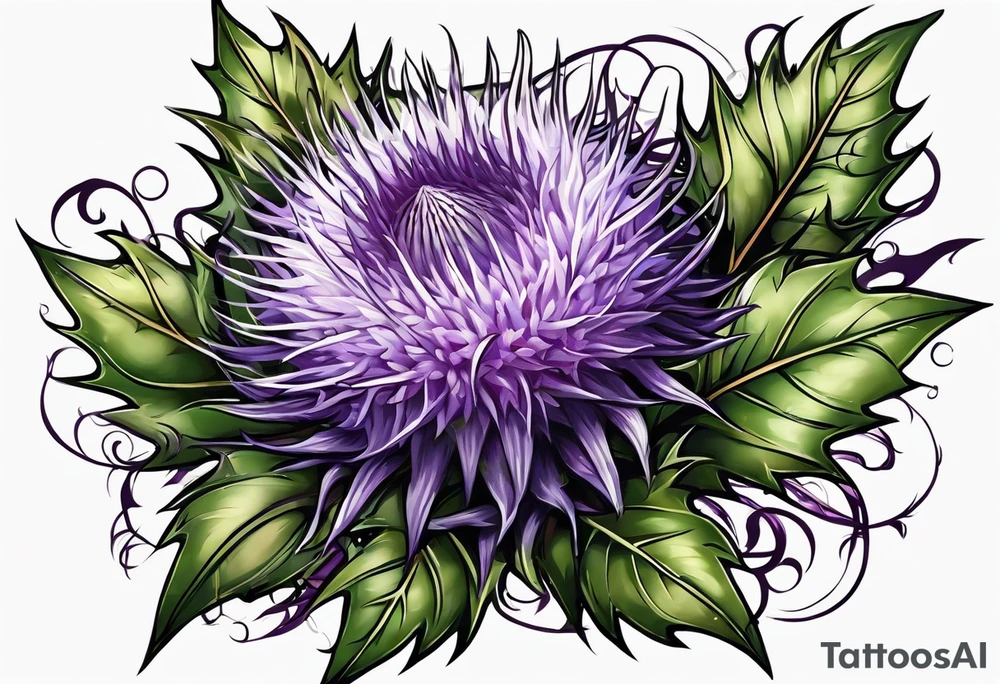 Purple thistle with vine tattoo idea