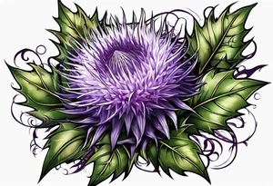 Purple thistle with vine tattoo idea