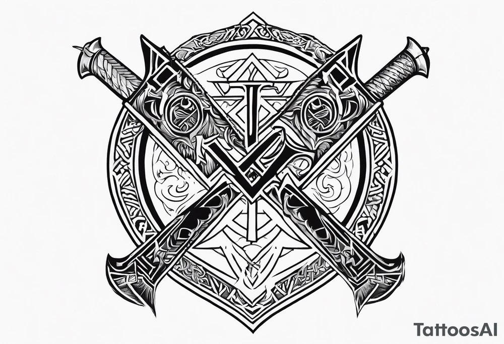 Valhalla sword shield dragon axe Valknut fire tattoo idea Valhalla sword shield dragon axe Valknut fire tattoo idea