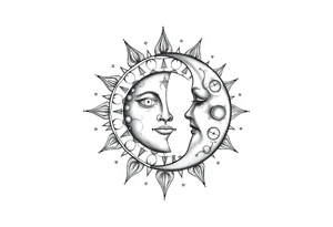 celestial sun and moon embrace with constellation patterns tattoo idea