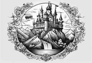 The words "Why not now?" are surrounded by Howel's moving castle tattoo idea