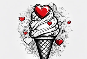 ice cream cone with one round scoop of ice cream and a red heart tattoo idea