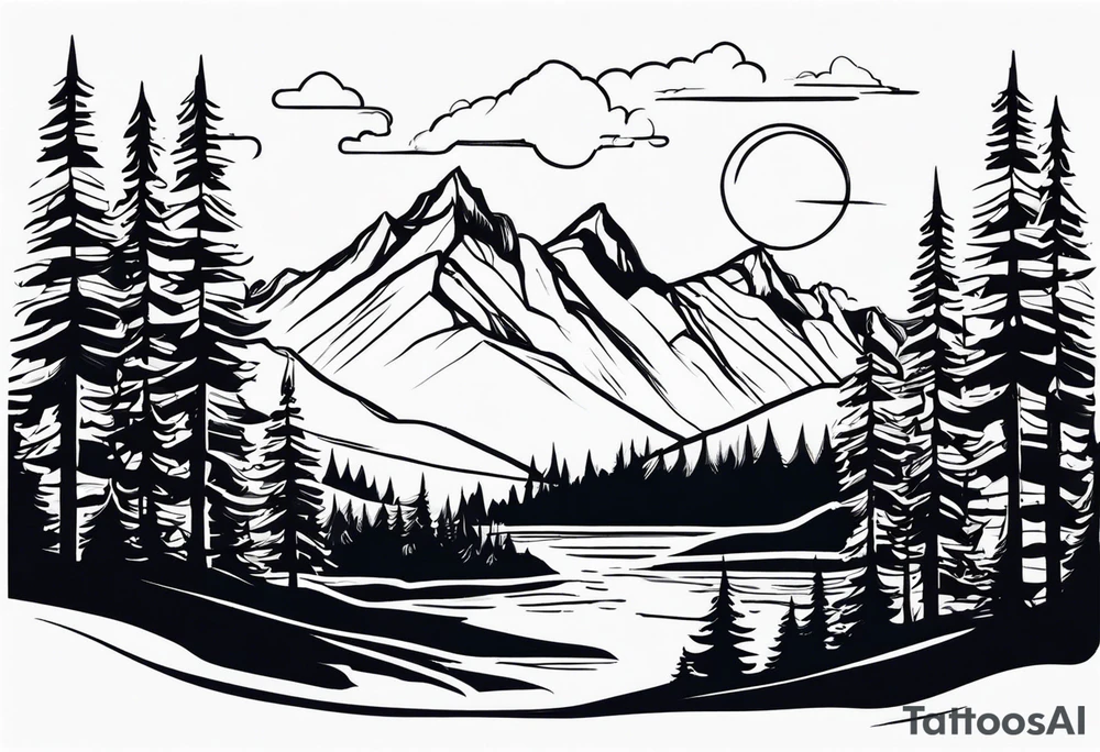 A mountain landscape overlooking a forest tattoo idea