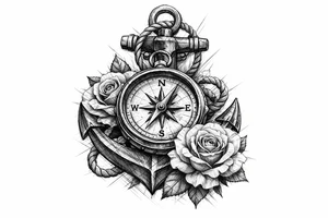 a compass,anchor,roses. tattoo idea