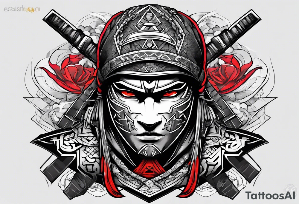 the letters A R in the middle of a ninja headband tattoo idea