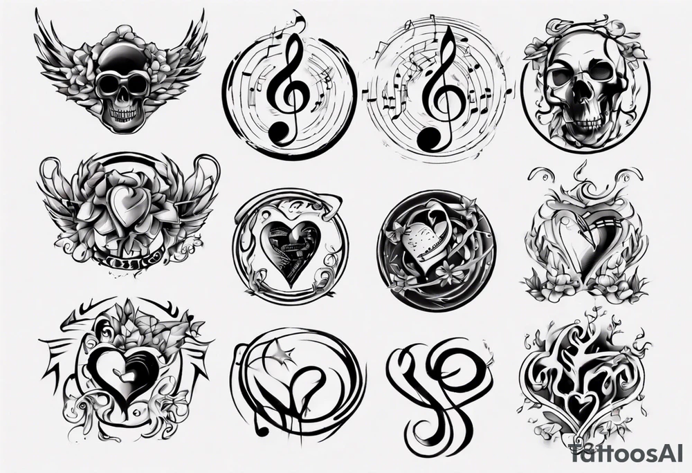 music stave hearth tattoo idea